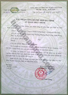 quả óc chó chứng nhận giấy chứng nhận an toàn thực phẩm quả óc chó